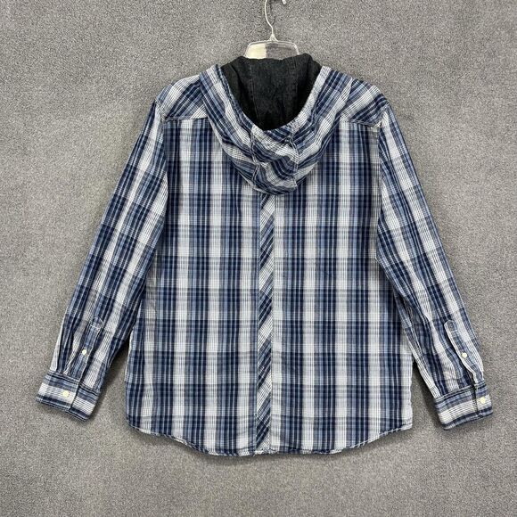 American Rag Cie Shirt Mens Extra Large Blue Plaid‎ Hooded Button Down Cotton - Picture 2 of 16
